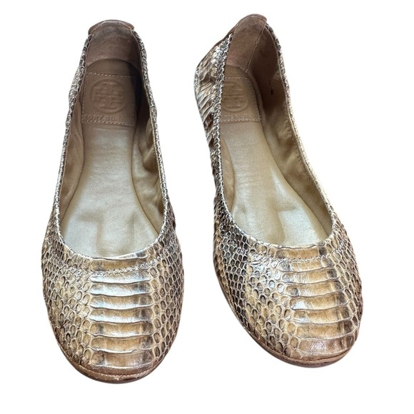 Tory Burch Eddie Snake Watersnake Clay Beige Size 7 - Picture 1 of 7